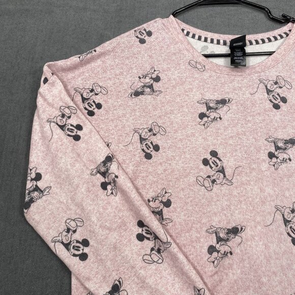 Disney Pink Mickey Mouse Print Long Sleeve Pullover Sweatshirt Hem Tie Womens L - Picture 6 of 10